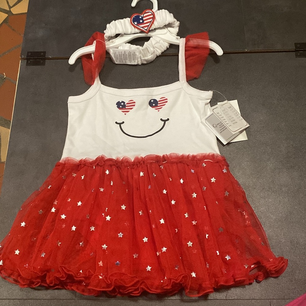 24 month Smiley Face Red and White Kids dress, 4th of July girls dress,NWT